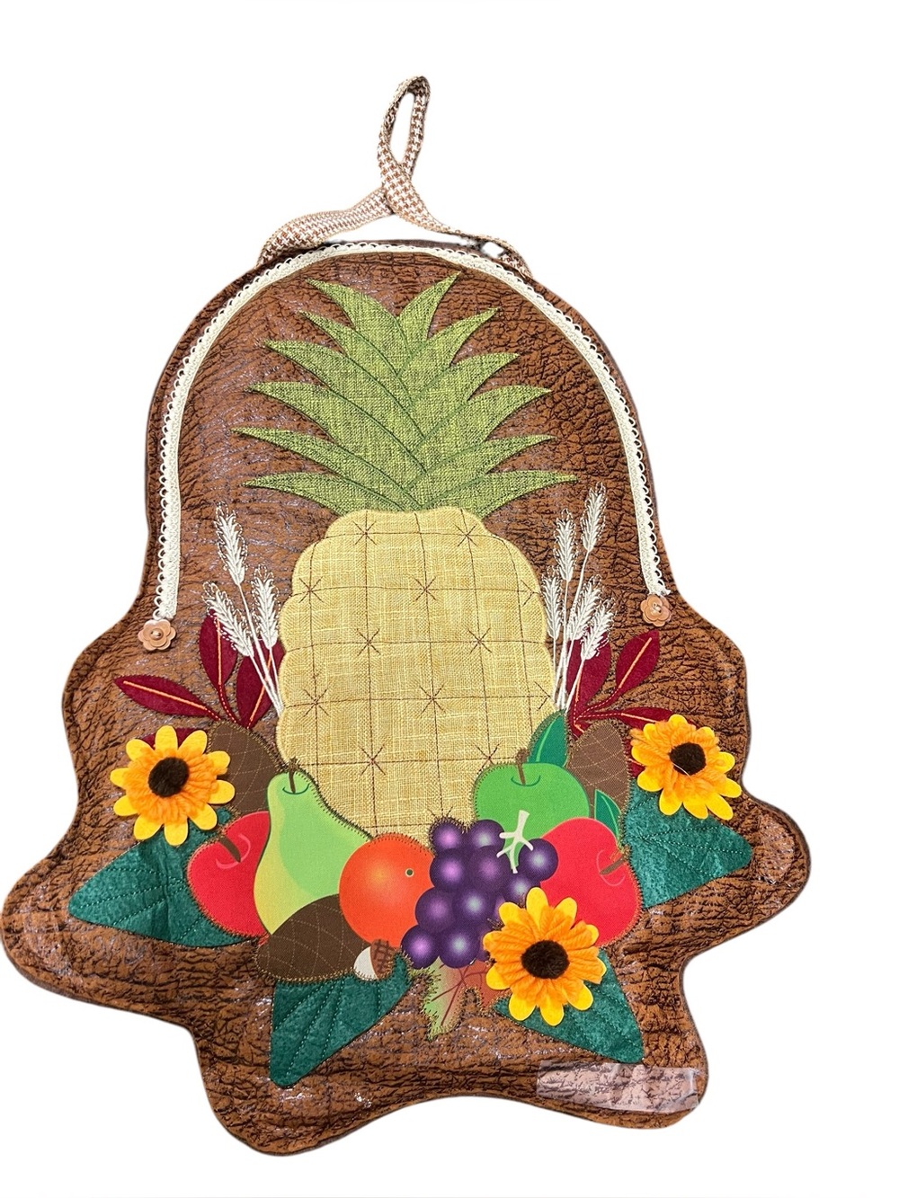 Pineapple & Fruit Appliqué Decorative Evergreen Burlap Door Hanging